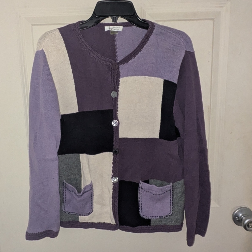 Vintage Christopher & Banks Purple Patchwork Button-up Cardigan